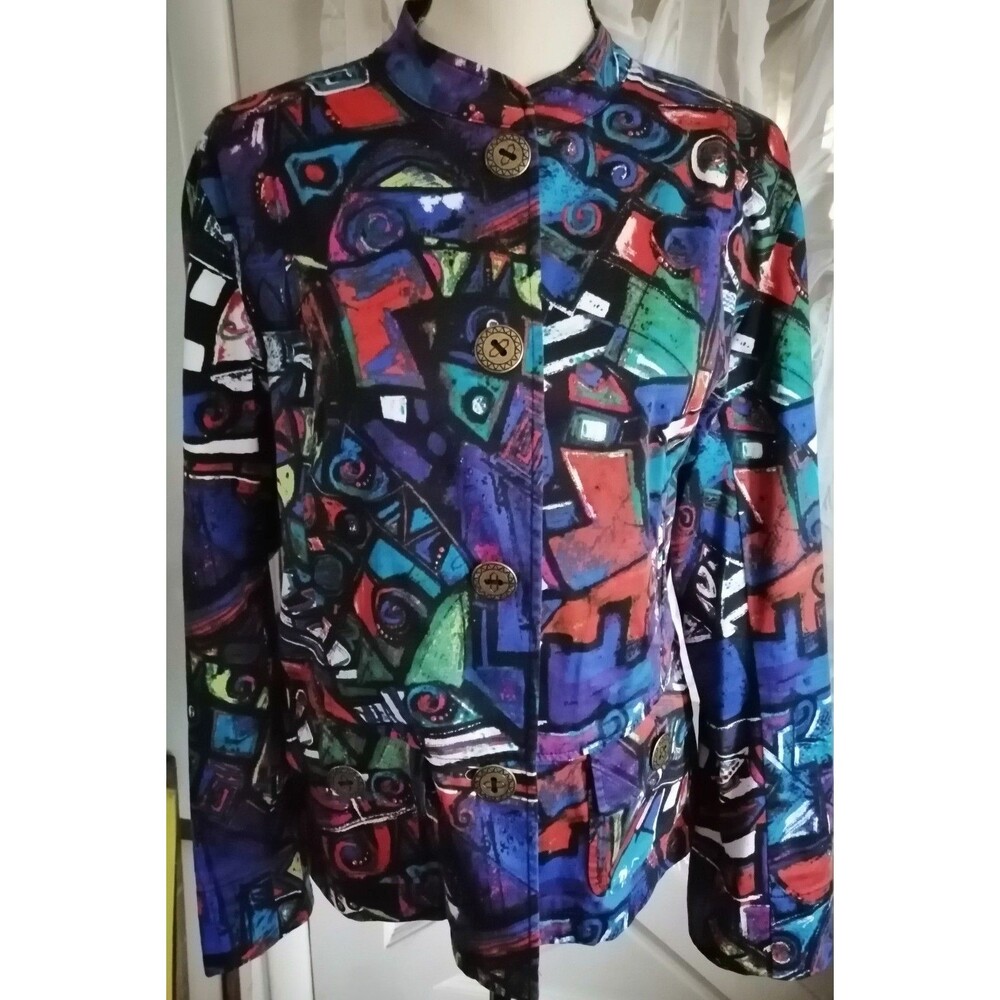 Chico's Abstract Modern Blazer Jacket Womens 2 Large Art to Wear
